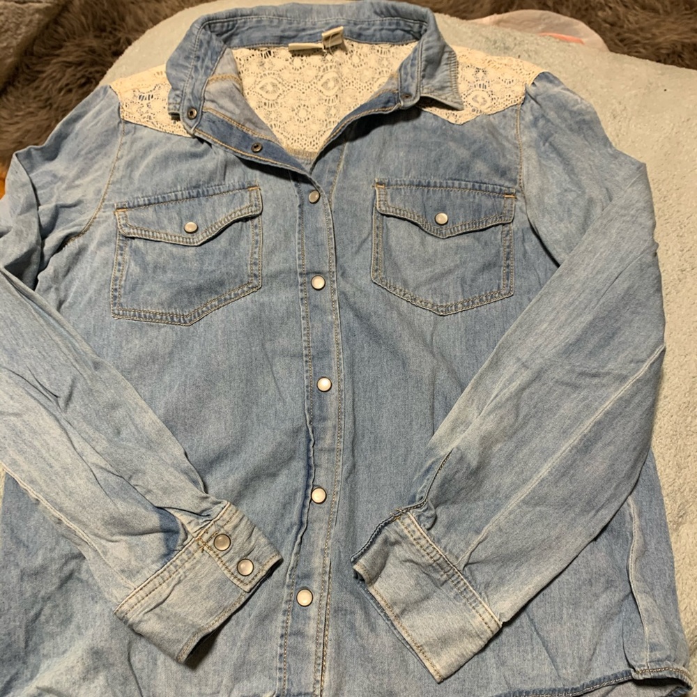 Long sleeve washed out denim button down